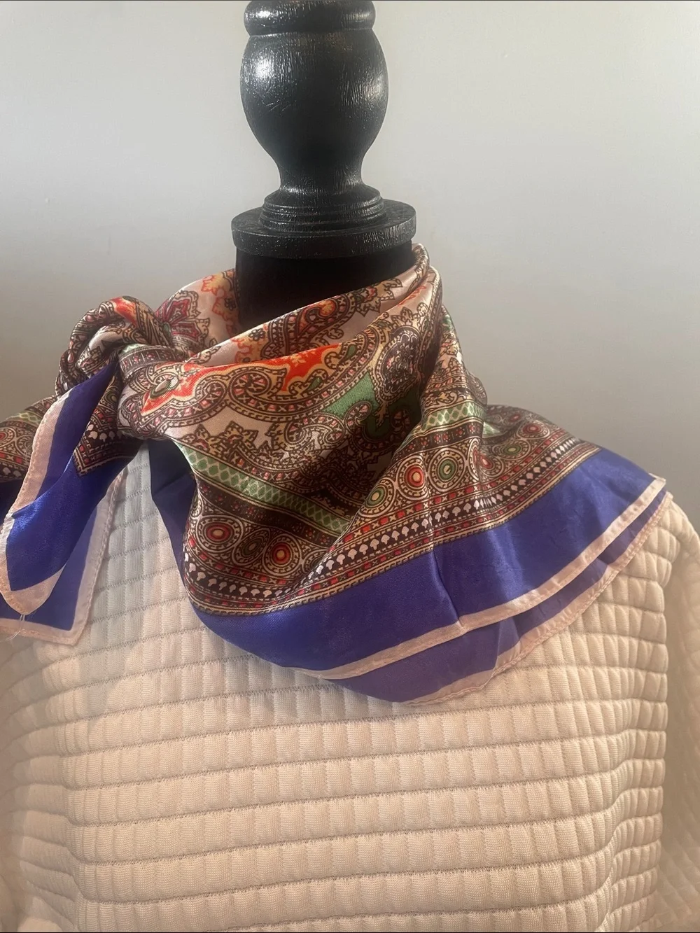 Silk Paisley Square Scarf in Purple and Multicolor vintage classy
